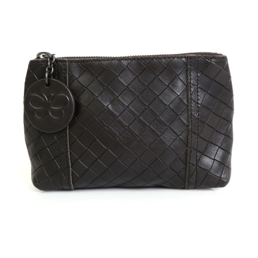 Bottega Veneta Pouch Clutch Intrecciato leather dark brown
